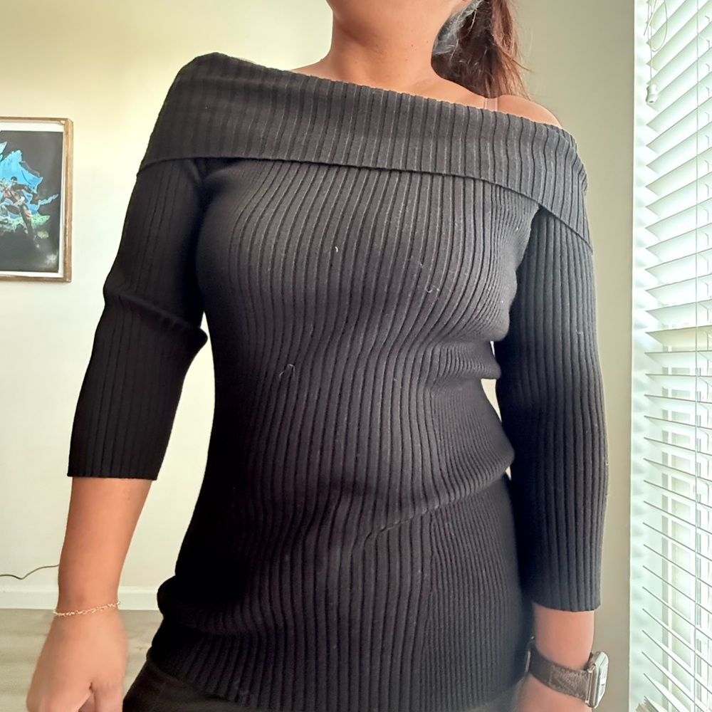 Elegant Black Off-Shoulder Sweater